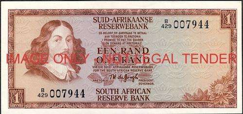 TW de Jongh Third Issue One Rand Prefix B429 unc condition