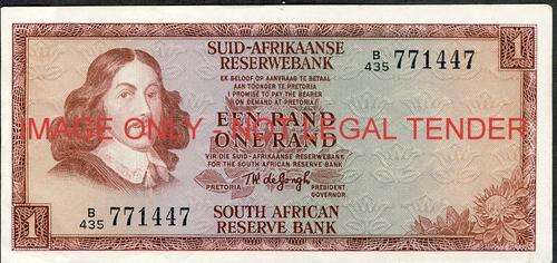 TW de Jongh Third Issue One Rand Prefix B435 unc condition