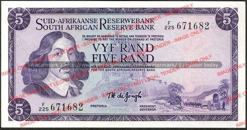 TW de Jongh First Issue Five Rand Prefix F225 unc condition