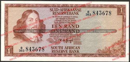 TW de Jongh Third Issue One Rand Prefix B383 unc condition