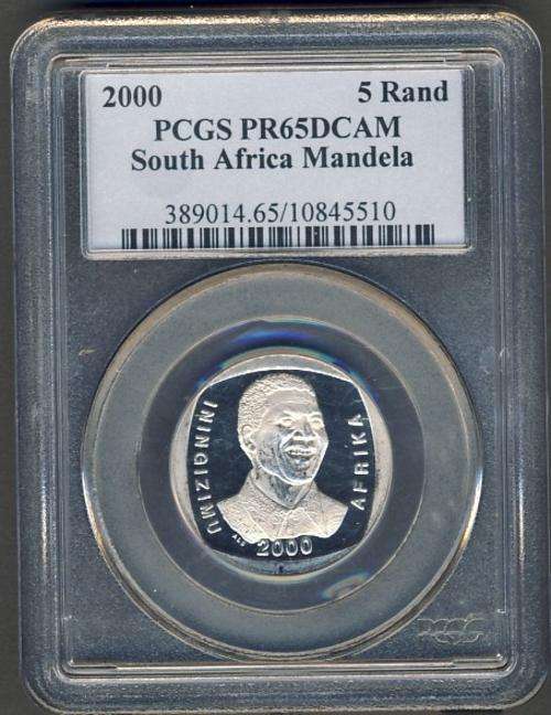 Nelson Mandela 2000 Proof 5 Rand graded by PCGS PR65DCAM