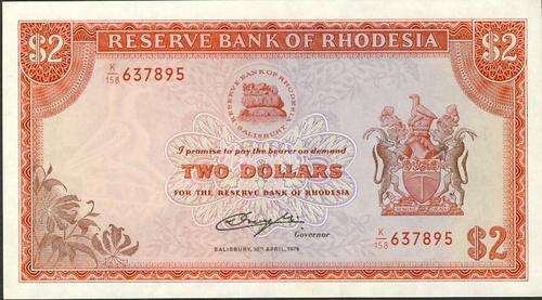 Reserve Bank of Rhodesia Two Dollars dated 10th April 1979 Prefix K/158 ef condition