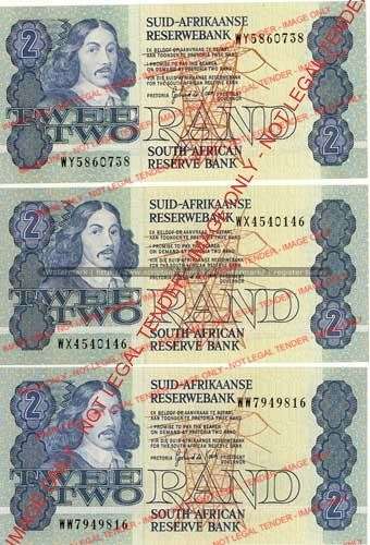 GPC de Kock  Third issue set of Two Rand replacements WW, WX, WY unc condition