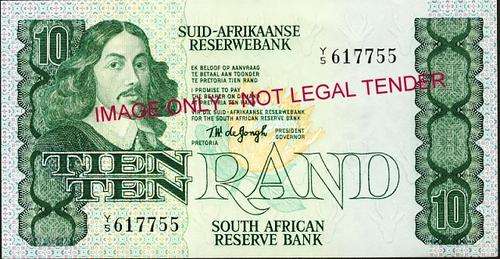 TW de Jongh Fourth Issue Ten Rand Replacement Y5 617755 unc condition
