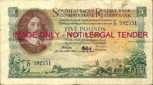 MH de Kock Second Issue Second Issue Five Pounds Prefix C17 59255 dated 15 November 1951 f condition