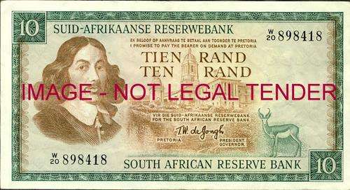 TW de Jongh Third Issue Ten Rand Replacement W20 vf condition