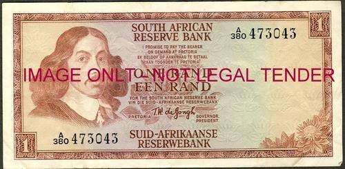 TW de Jongh First Issue One Rand Prefix A380 vf condition