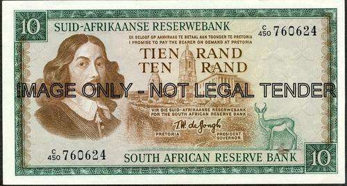 TW de Jongh Third Issue Ten Rand Prefix C450 ef condition
