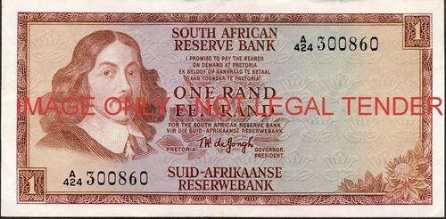 TW de Jongh First Issue One Rand Prefix A424 vf condition