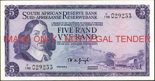 TW de Jongh First Issue Five Rand Prefix F198 029233 ef condition