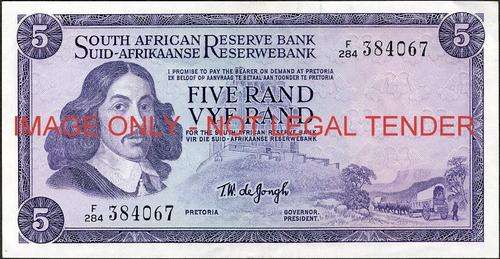 TW de Jongh Third Issue Five Rand Prefix F284 ef condition