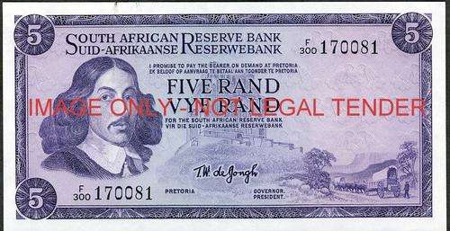 TW de Jongh Third Issue Five Rand Prefix F300 ef condition