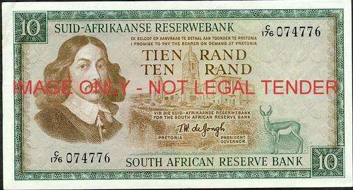 TW de Jongh First Issue Ten Rand Prefix C176 074776 ef condition