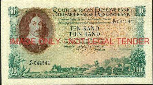 G Rissik First Issue Ten Rand Prefix C37 044544 vf condition