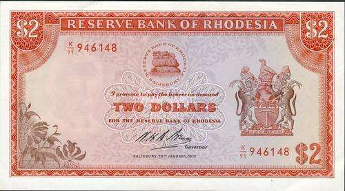 Reserve Bank of Rhodesia Two Dollar Prefix K91 unc condition