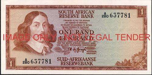 TW de Jongh First Issue One Rand Prefix A280 637781 unc condition