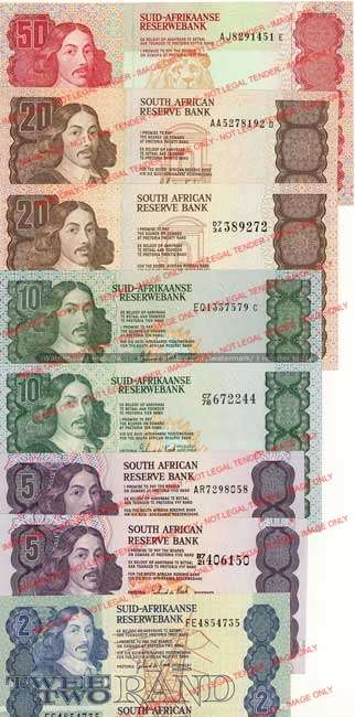GPC de Kock third issue set  unc condition (includes very scarce Twenty Rand with AA prefix)