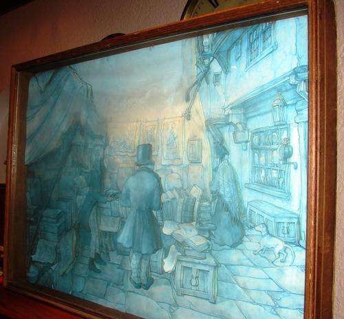 Original Big Anton Pieck  3D Picture "The book Stall"in shadow box with glass-90cm x 60cm