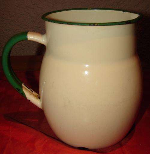 Yellow enamel  Milk Jug with green trimming-H 15cm and middle dia. 11cm-no1
