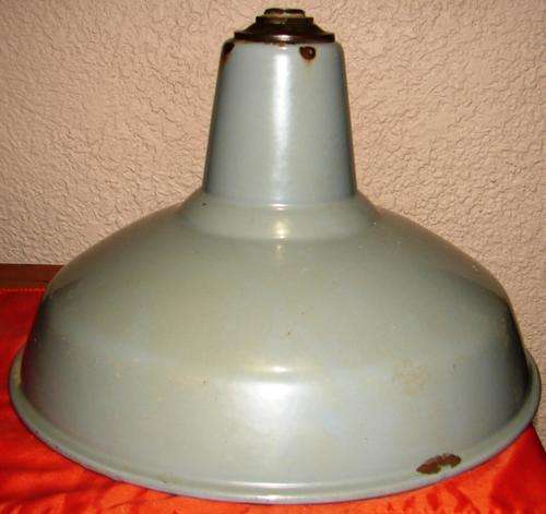 Big vintage enamel grey outside/white inside lamp shade with porcelain fitting-ready to connect