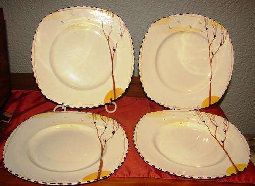 4 Stunning hand painted Art Deco Burleigh Ware Ivory/orange/black pattern dinner platesReg.no 772000