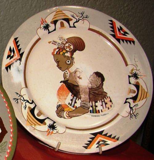 Rare vintage Barbara Tyrrell African art tin plate-Mother and Child