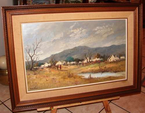 Beautiful Oil on board-by Victor Visser "Country scene" vintage painting-good quality wooden frame