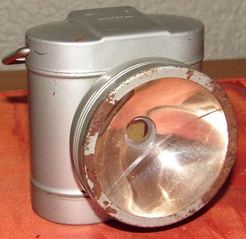 Vintage British EverReady grey metal bicycle/carry 2 D battery light with handle-1970-80`s