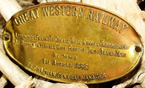 Antique brass/copper Great Western Railway notice/plaque dated 1st August 1863