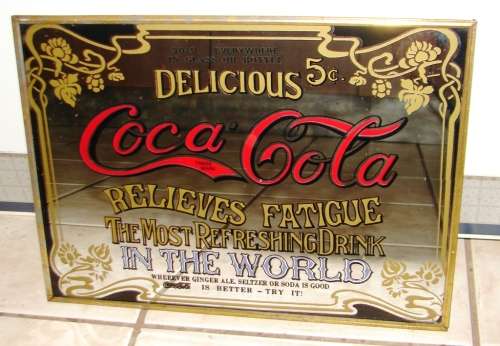 Beautiful Coca Cola advertising mirror  -Dia. 37 cm x 27 cm