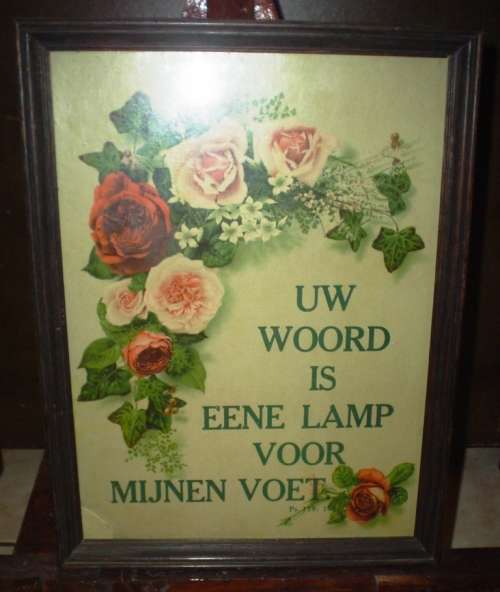 Antique print with frame and glass "Uw word is eene lamp voor mijnen voet"-Size 41cmx 31 cm