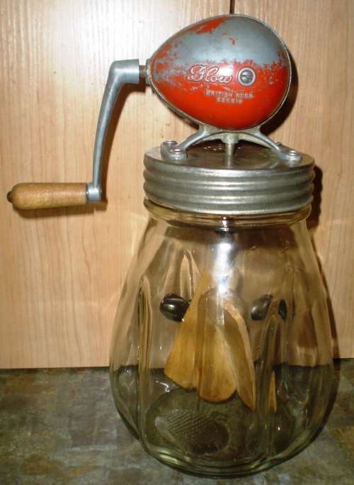 Antique Blow British Regd no 856612 Butter Churn no 1 with original glass bottle stamped Blow N 20