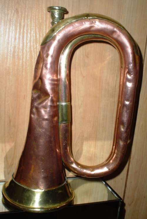Antique military copper Bugle with lots of character-engraved RJ Ward & Sons, Liverpool 1927