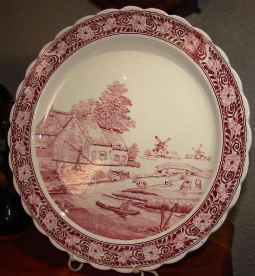 Beautiful big 41 cm Pink Crown Delfts Blauw Handwork porcelain plate