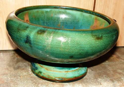 Beautiful green/brown spotted Linn Ware Bowl-H 11 cm, Top dia. 20 cm-Good condition