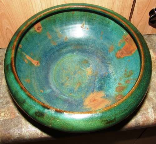 Beautiful green/brown spotted Linn Ware Bowl-H 11 cm, Top dia. 20 cm-Good condition