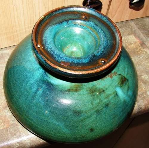 Beautiful green/brown spotted Linn Ware Bowl-H 11 cm, Top dia. 20 cm-Good condition