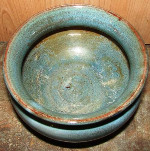 Beautiful green/blue Linn Ware Bowl-H 18 cm, Top dia. 13 cm-Good condition
