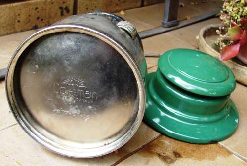 Green and silver Coleman Model 339- Made in Canada 01/1978 Kerosene lamp-no glass