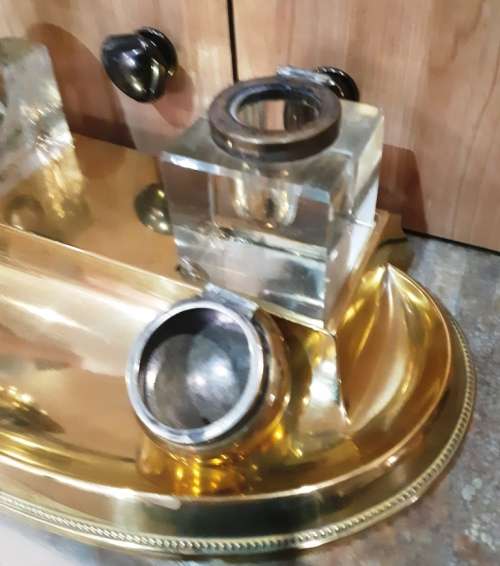 Beautiful big good quality vintage silver plated ink well with designer marking