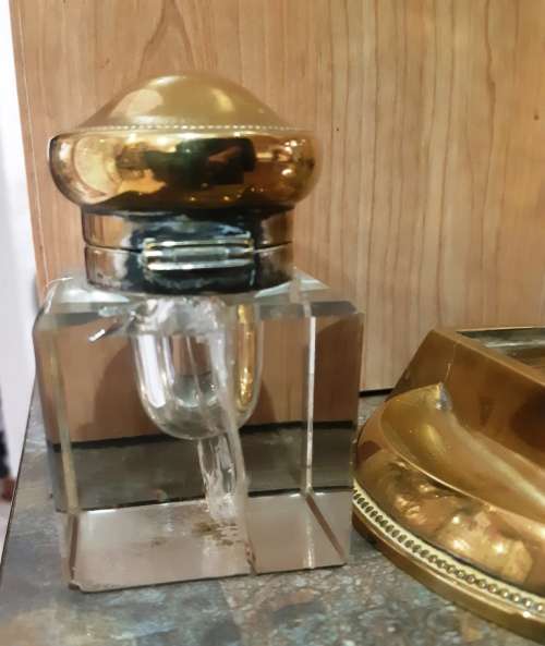 Beautiful big good quality vintage silver plated ink well with designer marking