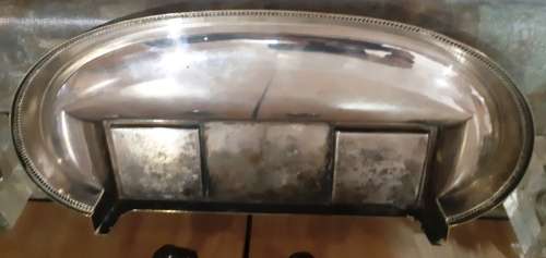 Beautiful big good quality vintage silver plated ink well with designer marking