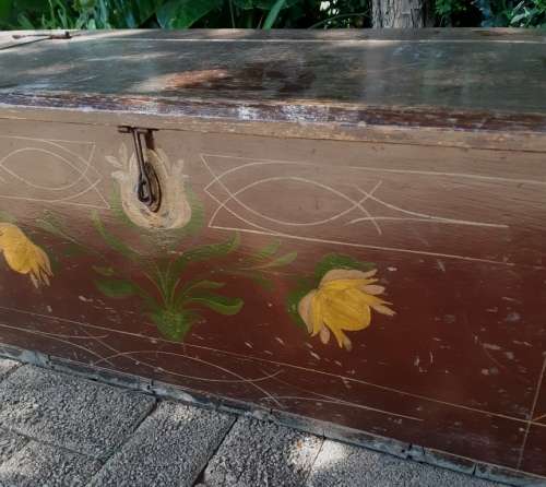 Beautiful Africana wooden hand decorated Chest from the Concentration Camp era