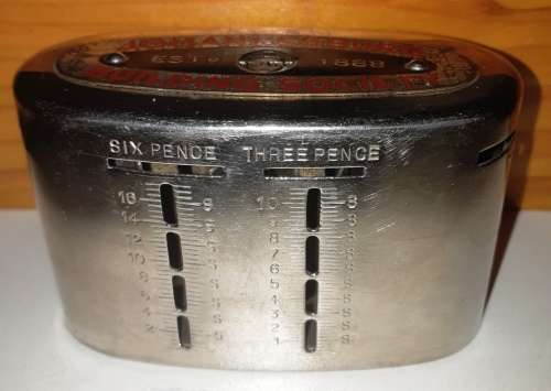 Rare antique Johannesburg Building Society metal savings box