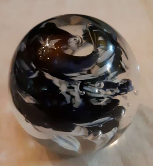 Beautiful  dark blue and white colour Murano Paperweight-Dia 7 cm-weight 475 gram