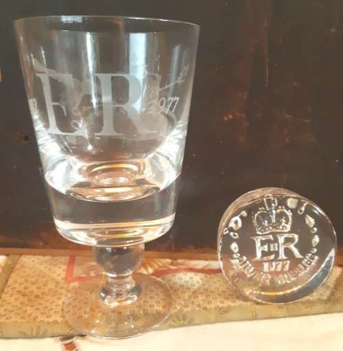 Caithness Crystal goblet limited engraved Silver Jubilee 25 years QE (1952-1977) and paper weight