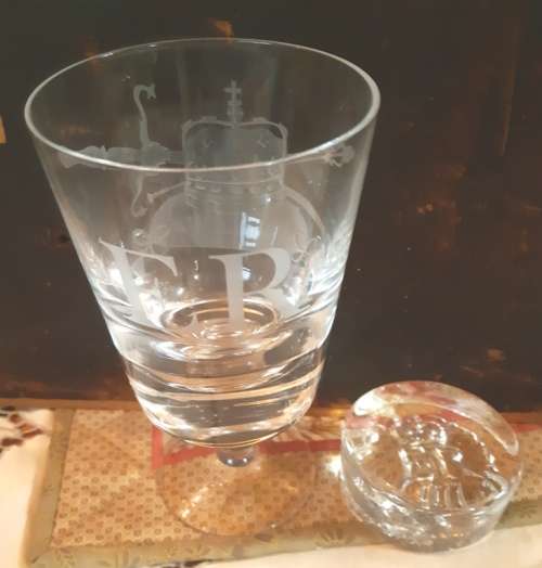 Caithness Crystal goblet limited engraved Silver Jubilee 25 years QE (1952-1977) and paper weight