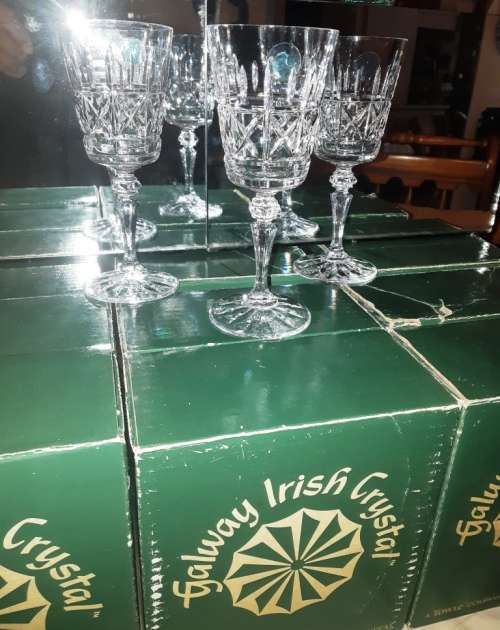 Vintage Galway Irish Crystal - Burren White wine glasses from 1980`s - 6 boxes-4 per box-buy per box