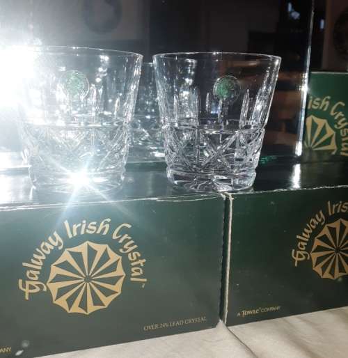 Vintage Galway Irish Crystal - Burren Whisky glasses from 1980`s - 4 per box-new never used