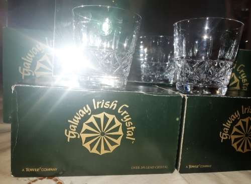 Vintage Galway Irish Crystal - Burren Whisky glasses from 1980`s - 4 per box-new never used
